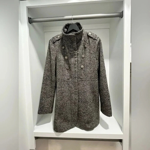 Vintage Guess Los Angeles black & white zip Pea Coat lined wool blend large - Picture 3 of 12